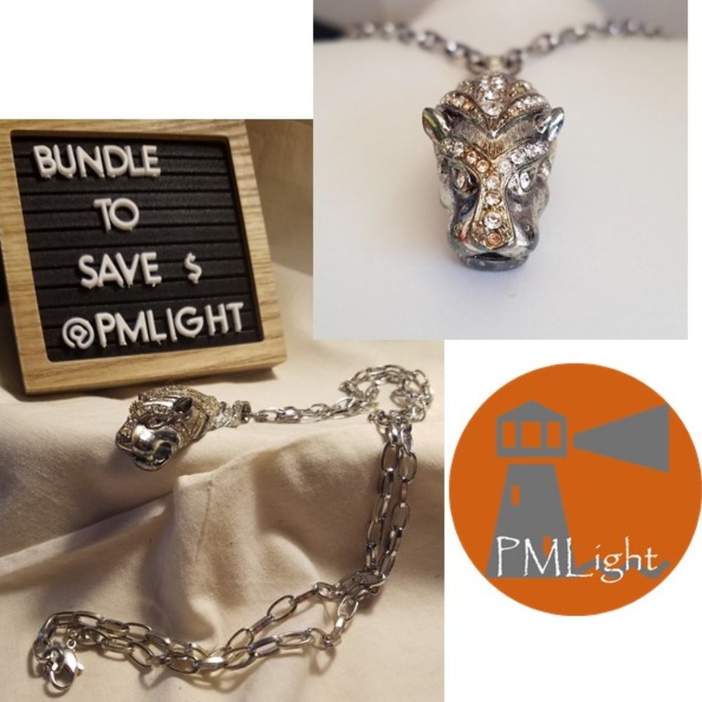 Nine West Silver Panther Necklace with Rhinestones Statement